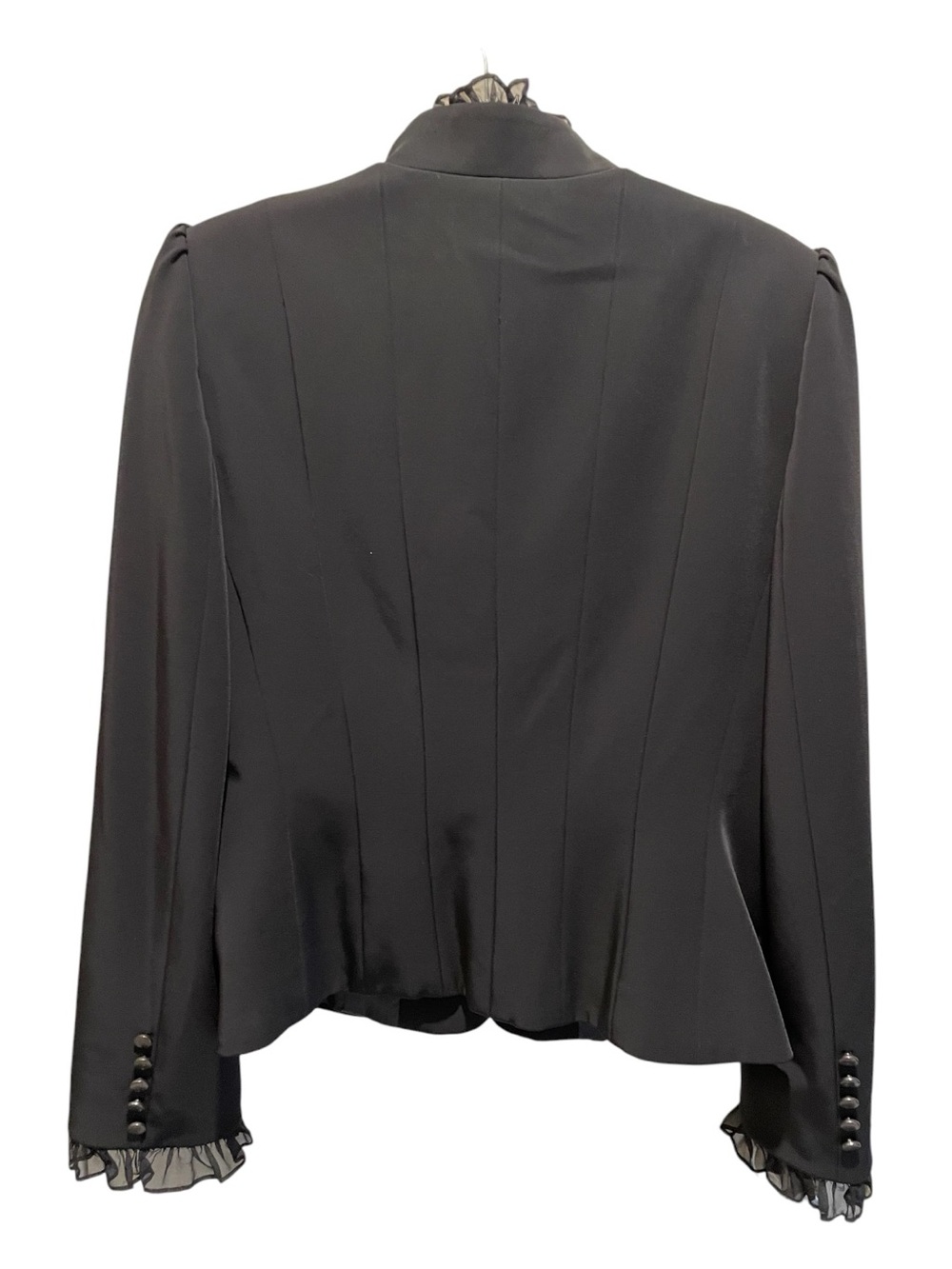 Antonio Melani black button-front jacket with ruffled collar and cuffs. Size 10 - Picture 3 of 9